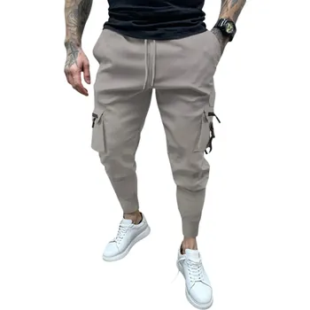 Pánské kalhoty Pánské ležérní vícekapsové slim kalhoty Stylové kalhoty s úzkým střihem Pohodlné kapsáče na každý den Moderní městské kalhoty s kapsami šedá XL