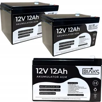 Záložní baterie 2x Akumulátor AGM 12V 12Ah BIAKS (rozměr jako 10Ah 14Ah 15Ah) pro solární systémy, UPS, CCTV