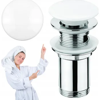 Sifon Zátka do umyvadla Deante klik-klak s přepadem kulatý bílá