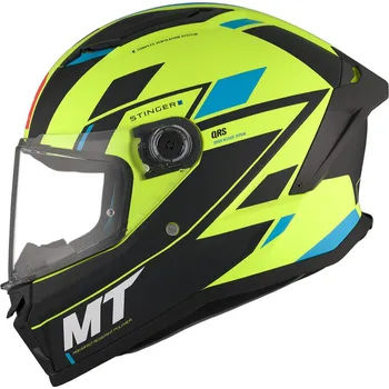 Helma na motorku MT Helmets Stinger 2 Solid Zivze fluo zeleno-černo-modrá matná M