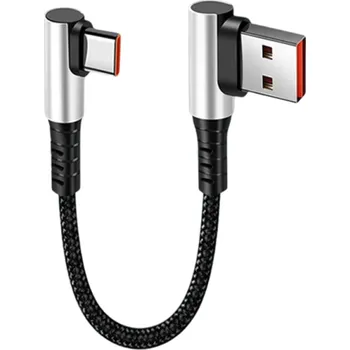 Datový kabel Rychlonabíjecí USB A na USB C kabel 50 cm 6A kabel s dvojitým 90° kolenem loketní kabel Typ C krátký datový kabel přenos dat nabíjení