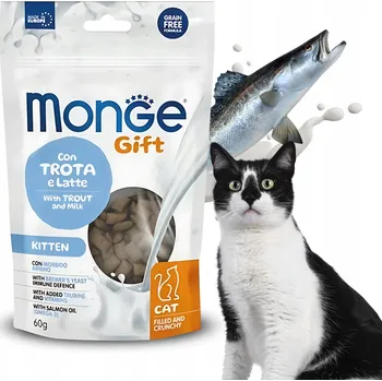 Krmivo pro kočku Pamlsek Pro koťata Monge Gift Crunchy Kitten Pstruhové mléko 60 g