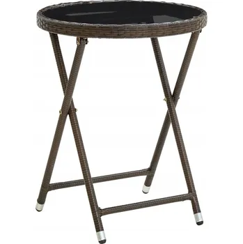 Konferenční stolek Čajový stolek, hnědý, 60 cm, PE ratan a tvrzené sklo