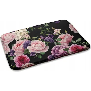 Koberec Měkký Protiskluzový Kobereček Běhoun do Předsíně Květiny na černém pozadí