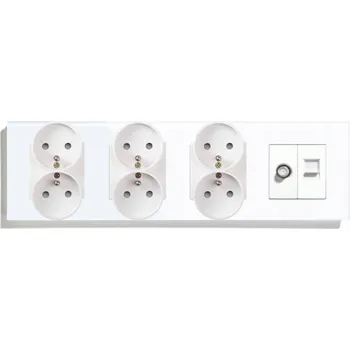 Elektrická zásuvka ČTYŘNÁSOBNÁ SKLENĚNÁ ZÁSUVKA 299mm TV ANTÉNA INTERNET RJ45 CAT5