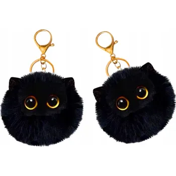 Přívěsek Na Klíče Plyšová Kočka Ozdoba Oči Uši Černá