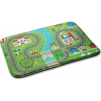 Koberec Jemná podložka / kobereček do dětského pokoje - Město s kolejemi 75x45 cm