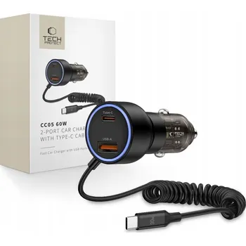 Datový kabel Automobilová Tech-Protect CC05 USB-C USB-A 60W + pružinový kabel