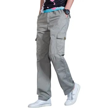 Pánské kalhoty Pánské bavlněné cargo kalhoty Letní pracovní volnočasové kalhoty s kapsami Pohodlný střih Jarní outdoorové kalhoty Lehký materiál šedá M