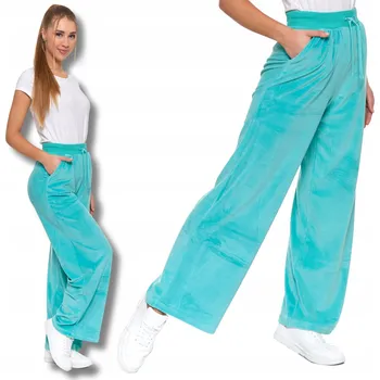 VELUROVÉ DÁMSKÉ KALHOTY S ŠIROKÝMI NOHAVICEMI, VYSOKÝ PAS, KAPSY MORAJ XL