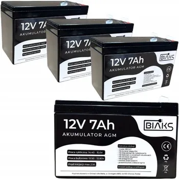 Záložní baterie 3x Akumulátor AGM 12V 7Ah BIAKS (rozměr jako 7.2Ah a 9Ah) pro UPS, solární systémy, CCTV, váha