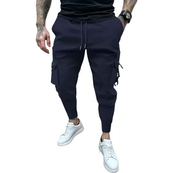 Pánské oblečení Pánské ležérní vícekapsové slim kalhoty Stylové kalhoty s úzkým střihem Pohodlné kapsáče na každý den Moderní městské kalhoty s kapsami tmavě modrá S