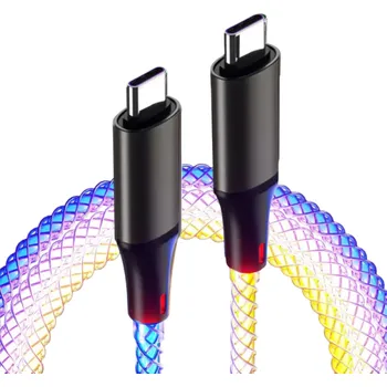Datový kabel Rychlonabíjecí duální USB C datový kabel 1 m PD 66W 6A světelný kabel s LED indikátorem nabíjecí kabel pro telefony tablety notebooky