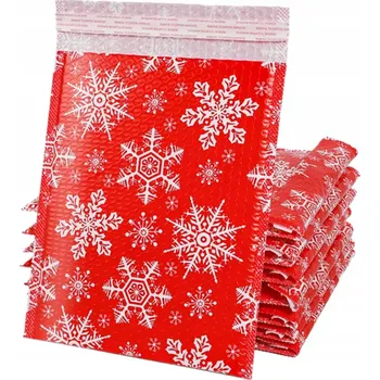 Obálka Bublinkové Obálky Kurýrní Ozdobné 250x300mm Červené Vločky Sněhu 10 Ks
