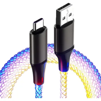 Datový kabel Rychlonabíjecí datový kabel USB A na USB C 1 m PD 66W světelný kabel 6A nabíjecí kabel s indikátorem proudu rychlé nabíjení a přenos