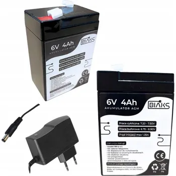 Záložní baterie Akumulátor AGM 6V 4Ah BIAKS (rozměr jako 4.5Ah 5Ah) sada nabíječka KONEKTOR alarm