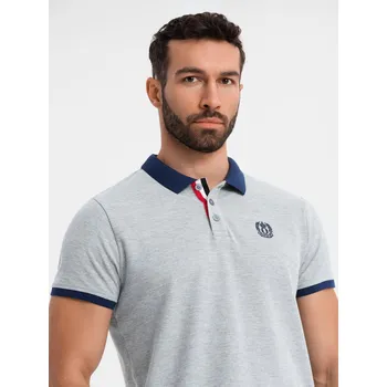 Pánské tričko Pánská polokošile s barevnými akcenty - šedá melanž V1 OM-POSS-0105 - L