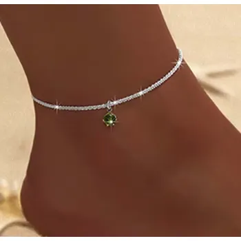 Řetízek B-TOP Postříbřený dámský řetízek na nohu se zeleným krystalem