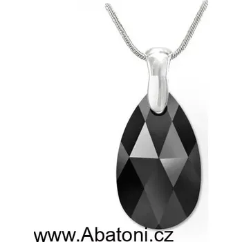 Náhrdelník Swarovski Elements Pear krystal 22mm - Stříbrný náhrdelník (přívěsek + řetízek) visací černá slza, kapka 54031.3 Jet (černá)