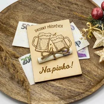 Úložný box Dřevia Dřevěná karta na peníze - Drobný příspěvek na pivo!