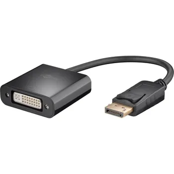Elektrická zásuvka Goobay 69873 DisplayPort adaptér [1x zástrčka DisplayPort - 1x DVI zásuvka 24 plus 5pólová] černá kulatý, s funkcí OTG, lze šroubovat, PVC plášť, kulatý vodič 15 cm