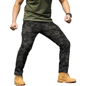 Pánské kalhoty Pánské tmavé maskáčové taktické kalhoty Slim Fit Voděodolné tréninkové kalhoty Prodyšné kalhoty na sport Outdoor vojenský styl L