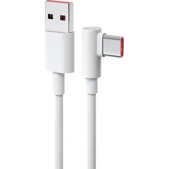 Datový kabel Rychlonabíjecí kabel USB A na USB C 1 m 100W kolenní konektor 90 stupňů 6A vysokorychlostní datový přenos ohebný a odolný nabíjecí kabel bílá