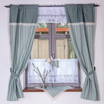 Závěs Závěsy z kanafasu tmavě zelené puntíky a nepravidelné proužky Rozměr (šířka/výška): 2x závěs 70/160cm