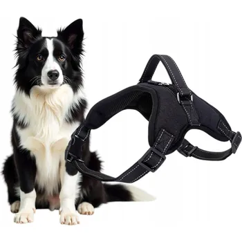 Postroj pro psa ČERNÉ NASTAVITELNÉ POSTROJE PRO PSA PROCHÁZKOVÉ PRODYŠNÉ S DRŽADLEM VELIKOST M