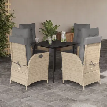 Zahradní sestava vidaXL 5dílný zahradní jídelní set s poduškami mix béžové polyratan [3213449]