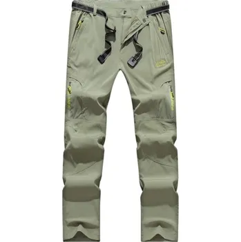 Pánské kalhoty Letní pánské rychleschnoucí turistické kalhoty Strečové nepromokavé taktické kalhoty s kapsami na zip Lehká outdoorová výbava zelená XXL