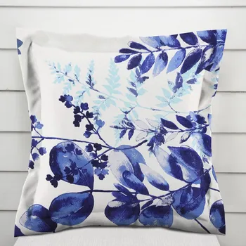 Povlak na polštářek Bavlněný povlak na polštář s lemem Sandra SA-605 Modrý eukalyptus na bílém 50 x 60 cm