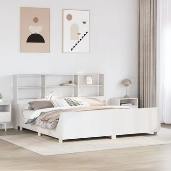 Postel vidaXL Postel s knihovnou bez matrace 180 x 200 cm masivní dřevo [3323799] Barva: Bílá