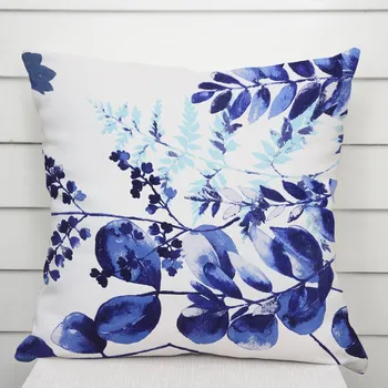 Povlak na polštářek Bavlněný povlak na polštář Sandra SA-605 Modrý eukalyptus na bílém 50 x 50 cm