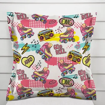 Povlak na polštářek Dětský bavlněný povlak na polštář s lemem Sandra SA-604 Růžový retro styl 50 x 60 cm