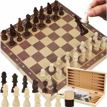 Desková hra Šachy truhla skříňka uzavíratelná uzamykatelná klasické Šachy dřevěné velké skládací krabička klasické