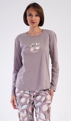 Dámské pyžamo dlouhé Vienetta Secret Klárka bílá káva XXL