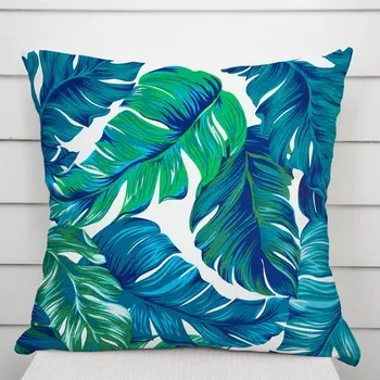 Povlak na polštářek Bavlněný povlak na polštář Sandra SA-606 Modro-zelené tropické listy na bílém 40 x 60 cm