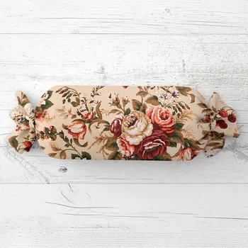 Dekorativní polštářek Polštář válec bonbon Sandra SA-607 Červené růže na béžovém 15x40 cm