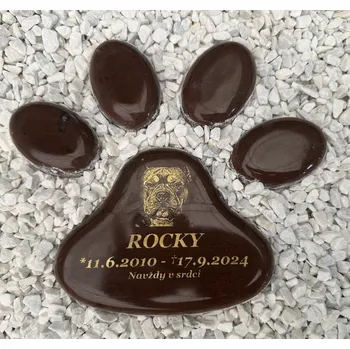 Smuteční dekorace Náhrobek pro psa s vlastní fotografi a textem - pomník pro psa hnědý