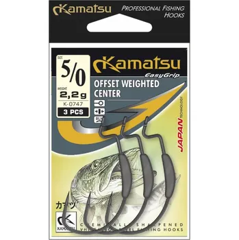 Rybářský háček Offsetový háček Kamatsu s olůvkem, středové vyvážení, velikost 2/0 s protihrotem, 3 ks
