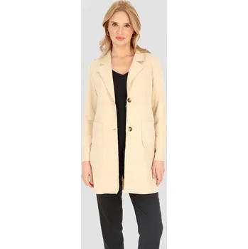 Dámský kabát Béžový dámský elegantní krátký kabát s kapsami BLE 251010 F - beige Velikost: 2XL