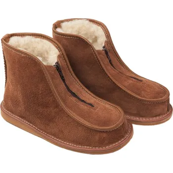 Pánské pantofle BabičkaOvečková.cz Kožené bačkory se zipem Pardály s ovčí vlnou merino vysoké hnědá, Velikost EU 43