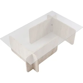 Konferenční stolek Konferenční stolek JERTRE, travertin/sklo + vyzvednutí ZDARMA