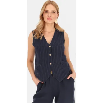 Dámská vesta Tmavě modrá dámská elegantní lněná vesta s pruhy CHCE 255487 F - Navy blue Velikost: 42