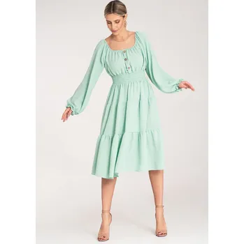 Dámské šaty Mintové dámské midi šaty s odhalenými rameny M1169 Green Velikost: ONE SIZE