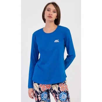 Dámské pyžamo Dámské pyžamo dlouhé Vienetta Secret Květy světle lososová XL