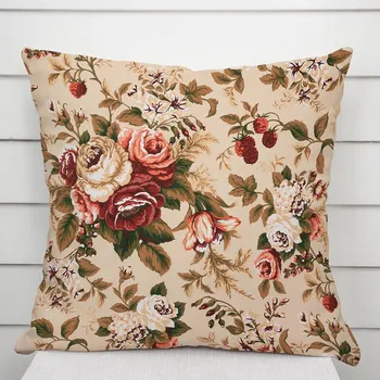 Povlak na dekorativní polštářek Bavlněný povlak na polštář Sandra SA-607 Červené růže na béžovém 50 x 60 cm