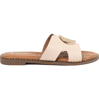 Dámské pantofle Světle béžové dámské nazouváky se zlatou ozdobou LL-345P-BE Velikost: 36