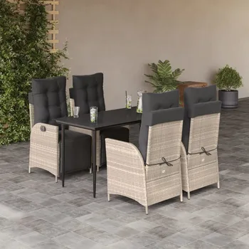 Zahradní sestava vidaXL 5dílný zahradní jídelní set s poduškami světle šedý polyratan [3213464]